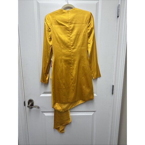 Mac Duggal Size 4 Yellow 70152 Asymmetric Hem Mini Cocktail Dress Long Sleeve - Picture 8 of 14
